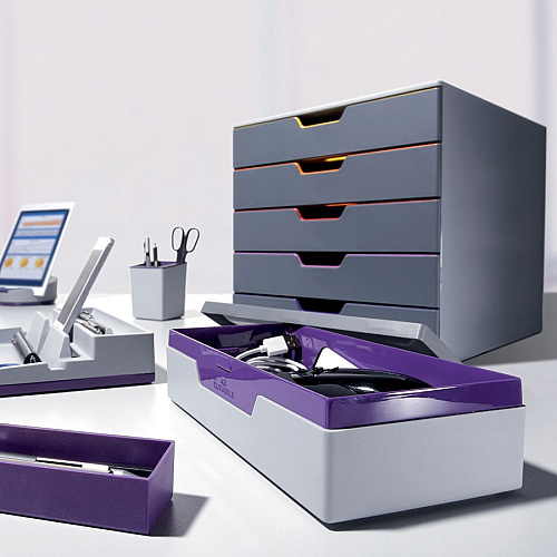 DURABLE&reg; VARICOLOR&reg; Desktop 5 Drawer Organizer 5 Drawer(s) - 11" Height x 11.50" Width x 14" Depth - Label Holder, Stackable, Non-slip Feet - Gray - Acrylonitrile Butadiene Styrene (ABS) - 1 Each (760527)