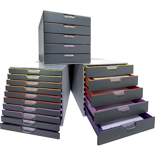 DURABLE&reg; VARICOLOR&reg; Desktop 5 Drawer Organizer 5 Drawer(s) - 11" Height x 11.50" Width x 14" Depth - Label Holder, Stackable, Non-slip Feet - Gray - Acrylonitrile Butadiene Styrene (ABS) - 1 Each (760527)
