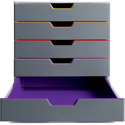 DURABLE&reg; VARICOLOR&reg; Desktop 5 Drawer Organizer 5 Drawer(s) - 11" Height x 11.50" Width x 14" Depth - Label Holder, Stackable, Non-slip Feet - Gray - Acrylonitrile Butadiene Styrene (ABS) - 1 Each (760527)