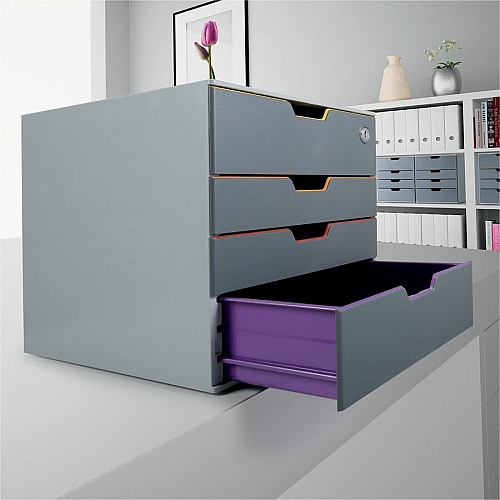 DURABLE VARICOLOR 4 Safe - 4-Drawer 4 Drawer(s) for Document - Letter - Lockable - Gray, Multicolor - 1 Each (760627)
