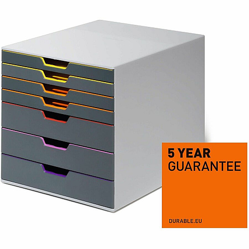 DURABLE VARICOLOR 7 7 Drawer(s) - 11" Height x 11.50" Width x 14" Depth - Desktop - Non-slip Feet, Stackable - Gray - Plastic - 1 Each (760727)