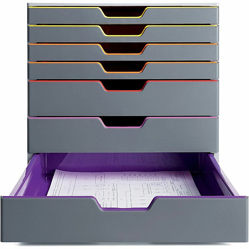 DURABLE VARICOLOR 7 7 Drawer(s) - 11" Height x 11.50" Width x 14" Depth - Desktop - Non-slip Feet, Stackable - Gray - Plastic - 1 Each (760727)