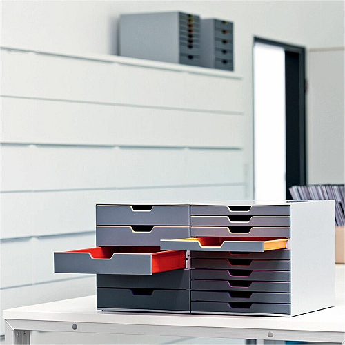 DURABLE VARICOLOR 7 7 Drawer(s) - 11" Height x 11.50" Width x 14" Depth - Desktop - Non-slip Feet, Stackable - Gray - Plastic - 1 Each (760727)