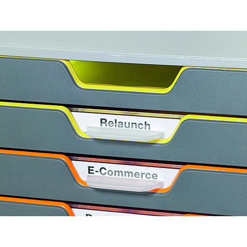 DURABLE&reg; VARICOLOR&reg; Desktop 10 Drawer Organizer 10 Drawer(s) - 11" Height x 11.50" Width x 14" Depth - Labeling Area, Stackable, Non-skid Feet - Gray - Plastic - 1 Each (761027)