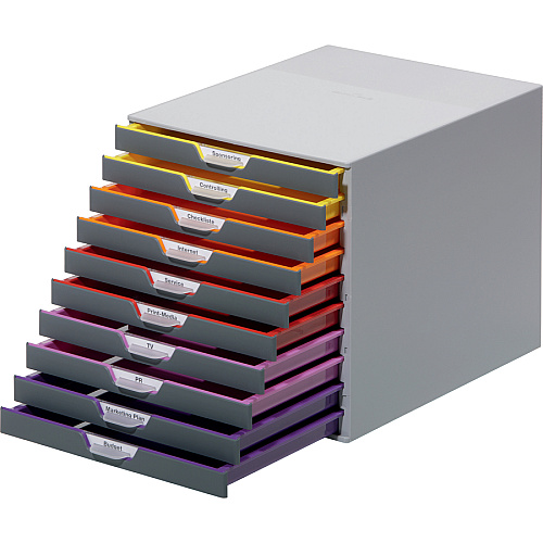 DURABLE&reg; VARICOLOR&reg; Desktop 10 Drawer Organizer 10 Drawer(s) - 11" Height x 11.50" Width x 14" Depth - Labeling Area, Stackable, Non-skid Feet - Gray - Plastic - 1 Each (761027)