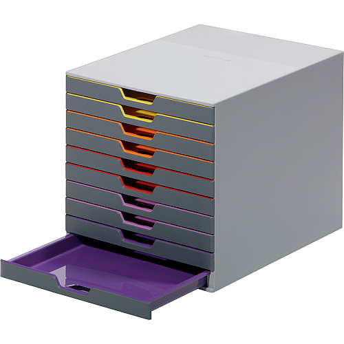 DURABLE&reg; VARICOLOR&reg; Desktop 10 Drawer Organizer 10 Drawer(s) - 11" Height x 11.50" Width x 14" Depth - Labeling Area, Stackable, Non-skid Feet - Gray - Plastic - 1 Each (761027)
