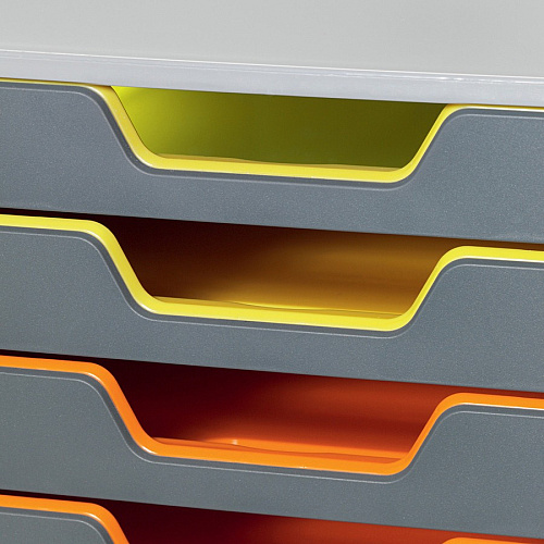 DURABLE&reg; VARICOLOR&reg; Desktop 10 Drawer Organizer 10 Drawer(s) - 11" Height x 11.50" Width x 14" Depth - Labeling Area, Stackable, Non-skid Feet - Gray - Plastic - 1 Each (761027)