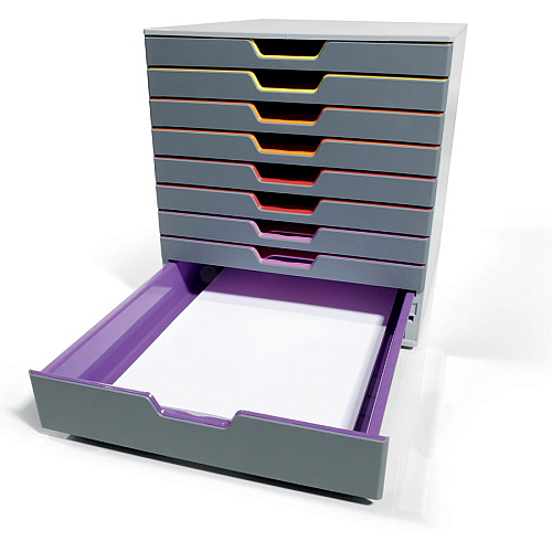 DURABLE&reg; VARICOLOR&reg; Desktop 10 Drawer Organizer 10 Drawer(s) - 11" Height x 11.50" Width x 14" Depth - Labeling Area, Stackable, Non-skid Feet - Gray - Plastic - 1 Each (761027)