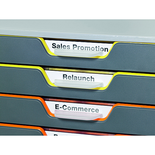 DURABLE&reg; VARICOLOR&reg; Desktop 10 Drawer Organizer 10 Drawer(s) - 11" Height x 11.50" Width x 14" Depth - Labeling Area, Stackable, Non-skid Feet - Gray - Plastic - 1 Each (761027)