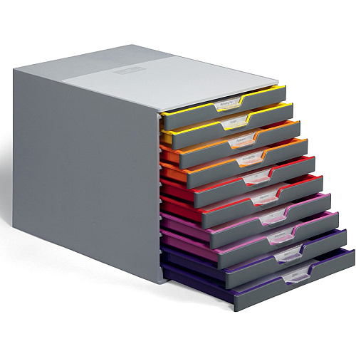 DURABLE&reg; VARICOLOR&reg; Desktop 10 Drawer Organizer 10 Drawer(s) - 11" Height x 11.50" Width x 14" Depth - Labeling Area, Stackable, Non-skid Feet - Gray - Plastic - 1 Each (761027)