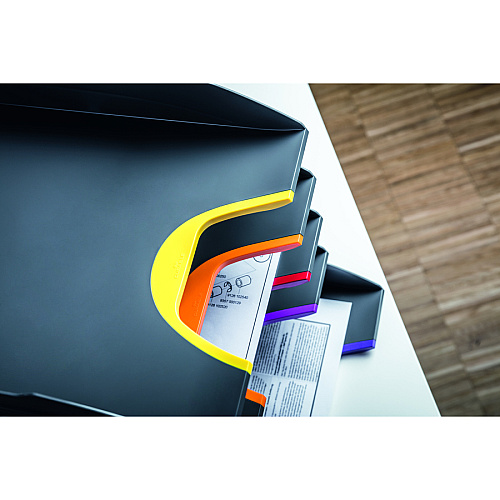 DURABLE&reg; VARICOLOR&reg; Stackable 5 Letter Trays Desktop - Stackable, Front Cut-out - Gray - Plastic - 5 / Pack (770557)