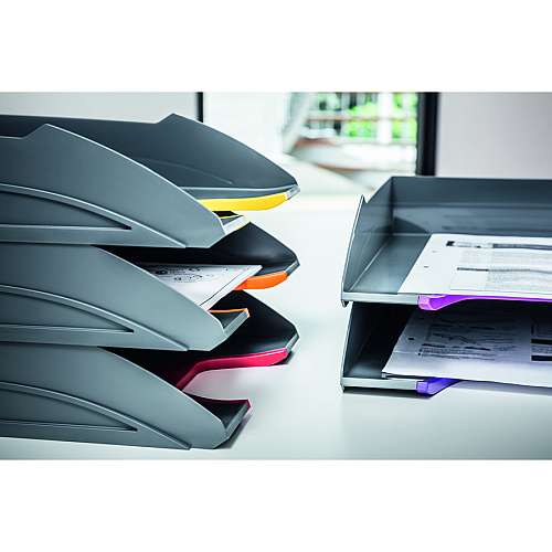 DURABLE&reg; VARICOLOR&reg; Stackable 5 Letter Trays Desktop - Stackable, Front Cut-out - Gray - Plastic - 5 / Pack (770557)