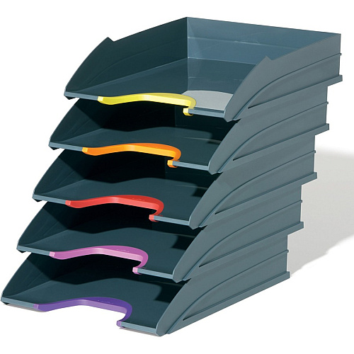 DURABLE&reg; VARICOLOR&reg; Stackable 5 Letter Trays Desktop - Stackable, Front Cut-out - Gray - Plastic - 5 / Pack (770557)
