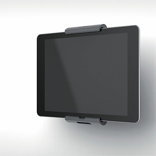 DURABLE Tablet Holder Wall Arm 8.9" Height x 3.7" Width x 6.7" Depth - Steel, Acrylonitrile Butadiene Styrene (ABS), Aluminum - Silver - 180&deg; Swivel, Pivot, Adjustable Clamp, Locking Mechanism, 360&deg; Rotation, Flexible Arm, Tilt, Cable Man (893423)