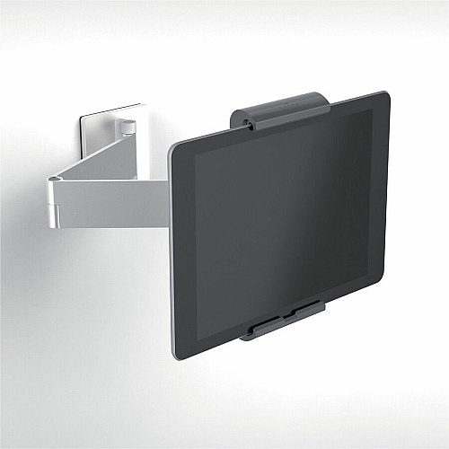 DURABLE Tablet Holder Wall Arm 8.9" Height x 3.7" Width x 6.7" Depth - Steel, Acrylonitrile Butadiene Styrene (ABS), Aluminum - Silver - 180&deg; Swivel, Pivot, Adjustable Clamp, Locking Mechanism, 360&deg; Rotation, Flexible Arm, Tilt, Cable Man (893423)