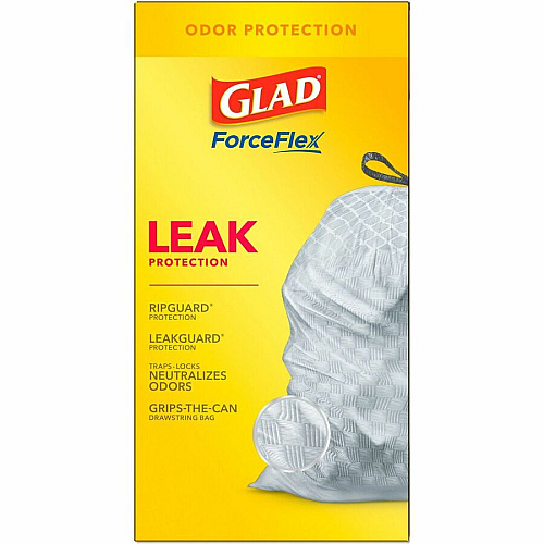 Glad ForceFlex Tall Kitchen Drawstring Trash Bags - OdorShield 13 gal Capacity - 23.74" Width x 24.88" Length x 0.72 mil (18 Micron) Thickness - Drawstring Closure - Gray - Commercial, Home, Indoor, Office, Outdoor, Restaurant, Garbage - 40 / Box (79008)