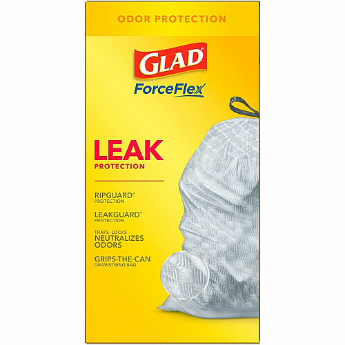Glad ForceFlex Tall Kitchen Drawstring Trash Bags - OdorShield 13 gal Capacity - 23.74" Width x 24.88" Length x 0.72 mil (18 Micron) Thickness - Drawstring Closure - Gray - Commercial, Home, Indoor, Office, Outdoor, Restaurant, Garbage - 40 / Box (79008)