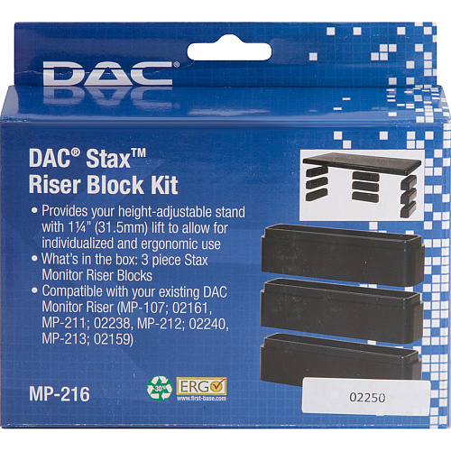 DAC Monitor Riser Leg Blocks Large x 6" Width x 1.50" Depth x 1.25" Height - Stackable, Adjustable Height, Sturdy, Comfortable, Ergonomic Design - Black - 3 / Kit - TAA Compliant (02250)