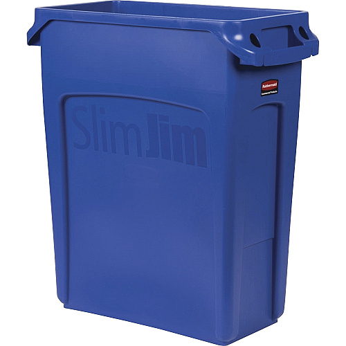Rubbermaid Commercial Slim Jim Vented Container 16 gal Capacity - Rectangular - Durable, Vented, Sturdy, Weather Resistant, Handle, Lightweight - 25" Height x 11" Width - Blue - 1 Each (1971257)