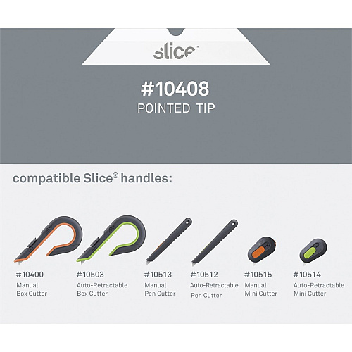 Slice Pointed Tip Ceramic Cutter Blades 1.30" Length - Pointed Tip, Rust Resistant, Dual-sided, Non-magnetic, Non-conductive, Reversible, Non-sparking - Zirconium Oxide - White - 4 / Pack (10408)