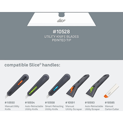 Slice Pointed Tip Ceramic Utility Blades 2.60" Length - Pointed Tip, Non-conductive, Non-magnetic, Reversible, Retractable, Rust Resistant, Non-sparking - Zirconium Oxide - White - 3 / Pack (10528)