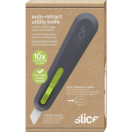 Slice Auto Retract Utility Knife Ceramic Blade - 0.9" Height x 1.4" Width x 6.1" Length - Retractable, Non-sparking, Non-conductive, Rust-free Blade, Durable, Ambidextrous, Comfortable - Glass-filled Nylon, Stainless Steel, Zirconia, Carbon Steel  (10554)