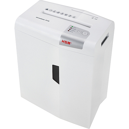 HSM shredstar X10 - 3/16" x 1 1/8" + Sep. CD Cutting Unit Particle Cut - 10 Per Pass - for shredding CD, DVD, Paper, Staples, Paper Clip, Credit Card - 0.188" x 1.125" Shred Size - P-4/O-1/T-2/E-2/F-1 - 8.66" Throat - 5.30 gal Wastebin Capacity  (1045113)