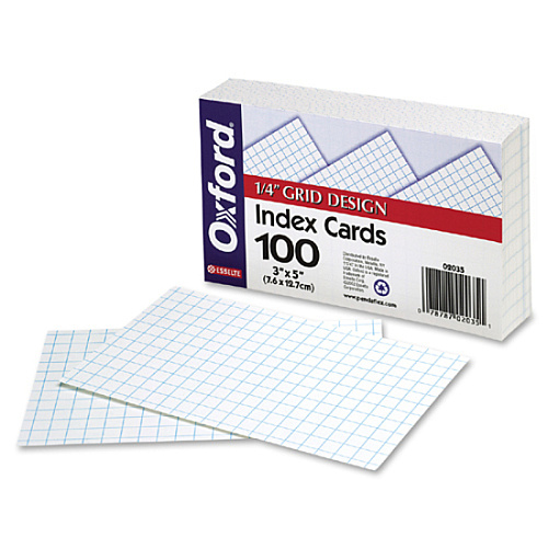 Oxford Graph Index Cards 3" x 5" - 90 lb Basis Weight - Sustainable Forestry Initiative (SFI) - White - 100 / Pack (02035)