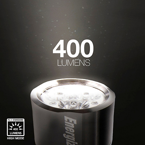 Energizer Vision HD Performance Metal Flashlight with Digital Focus LED - 400 lm Lumen - 2 x AA - Battery - Metal - Water Resistant - Chrome - 1 Each (EPMZH21E)