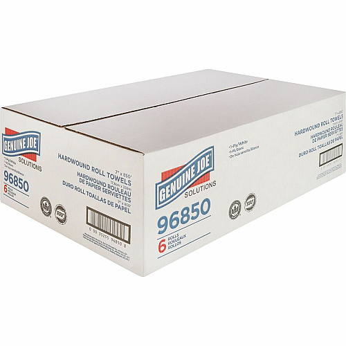 Genuine Joe&reg; Hardwound Roll Paper Towels, White, 65 Carton/Pallet 1 Ply - 7" Width x 850 ft Length - White - 390 / Pallet (GJO96850PL)