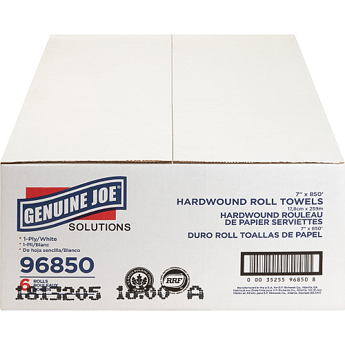 Genuine Joe&reg; Hardwound Roll Paper Towels, White, 65 Carton/Pallet 1 Ply - 7" Width x 850 ft Length - White - 390 / Pallet (GJO96850PL)