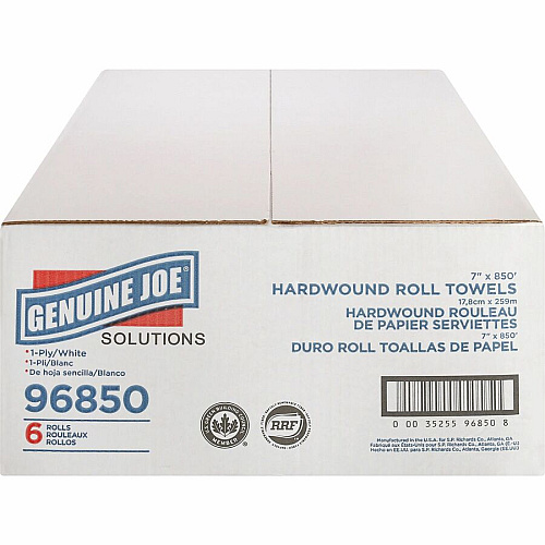 Genuine Joe&reg; Hardwound Roll Paper Towels, White, 65 Carton/Pallet 1 Ply - 7" Width x 850 ft Length - White - 390 / Pallet (GJO96850PL)