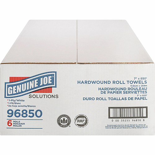 Genuine Joe&reg; Hardwound Roll Paper Towels, White, 65 Carton/Pallet 1 Ply - 7" Width x 850 ft Length - White - 390 / Pallet (GJO96850PL)