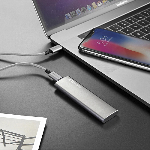 Verbatim 480GB Vx500 External SSD, USB 3.1 Gen 2 - Graphite Notebook Device Supported - USB 3.1 Type C - 500 MB/s Maximum Read Transfer Rate - 2 Year Warranty - 1 Each (47443)