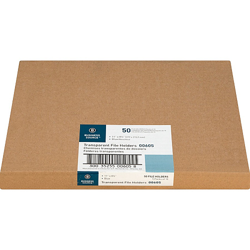 Business Source Letter File Sleeve 8 1/2" x 11" - 20 Sheets Capacity - Blue - 10/Pack - 5 / Box (BSN00605BX)