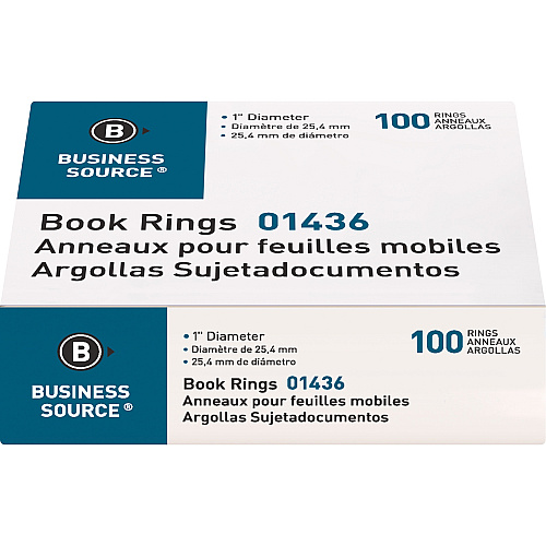 Business Source Standard Book Rings 1" Diameter - Silver - Nickel Plated - 100 / Box (BSN01436)