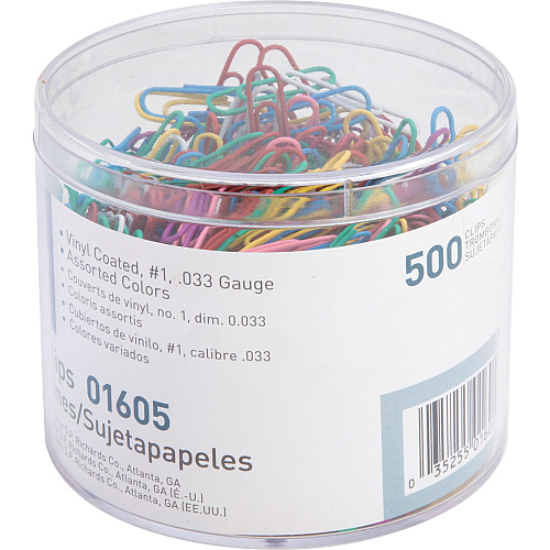 Business Source Vinyl-coated Gem Clips Small - No. 1 - 1.8" Length x 0.5" Width - for Paper - Rust Resistant - Assorted - 500 / Box (BSN01605)