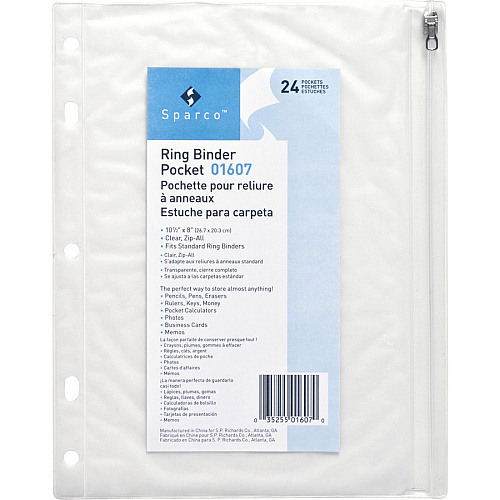 Business Source Punched Economy Binder Pocket 10" Height x 8" Width - 7 x Holes - Ring Binder - Clear - Plastic - 24 / Box (BSN01607BX)