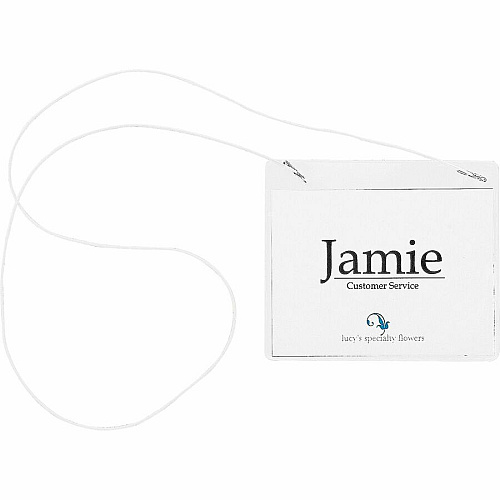 Business Source Elastic Cord Hanging Name Badges 4" Width x 3" Height - Hanging - Durable, Reusable - Plastic - White, Clear - 50 / Box (BSN01615)