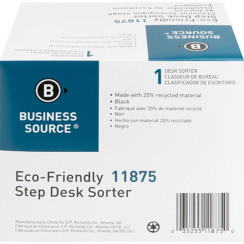 Business Source 6-slot Inclined Desk Step Sorter 6 Compartment(s) - 6.50" Height x 8" Width x 7.75" Depth - Desktop - 25% Recycled - Black - Plastic - 1 Each (BSN11875)