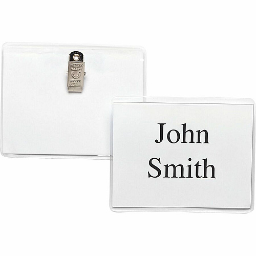 Business Source Clip Holder Style Badge Kit 3" Height x 4" Width - Clear - 50 / Box (BSN19184)