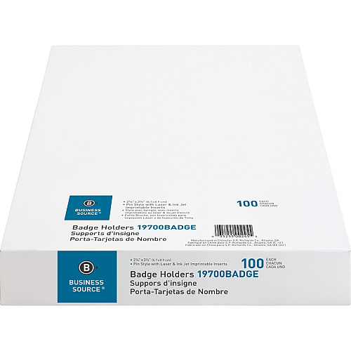 Business Source Pin Style Holder Name Badge Kit Clear - 100 / Box (BSN19700BADGE)