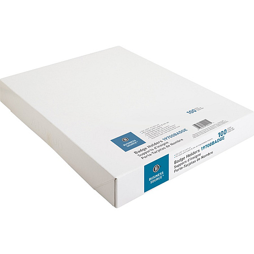 Business Source Pin Style Holder Name Badge Kit Clear - 100 / Box (BSN19700BADGE)