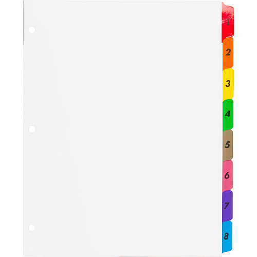 Business Source Table of Content Quick Index Dividers Printed Tab(s) - Digit - 1-8 - 8 Tab(s)/Set - 8.5" Divider Width x 11" Divider Length - 3 Hole Punched - Multicolor Divider - Multicolor Mylar Tab(s) - 8 / Set (BSN21901)
