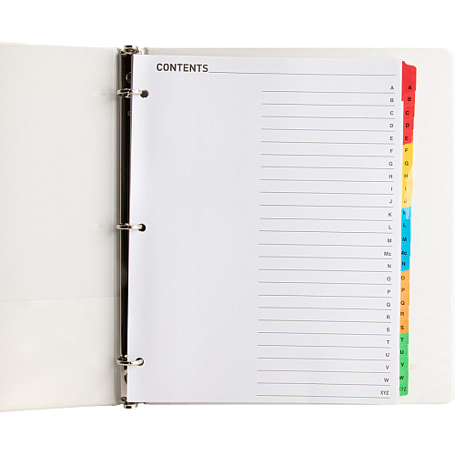 Business Source A-Z Tab Table of Contents Index Dividers Printed Tab(s) - Character - A-Z - 25 Tab(s)/Set - 8.5" Divider Width x 11" Divider Length - Letter - 3 Hole Punched - White Mylar Divider - White Mylar Tab(s) - 25 / Set (BSN21905)