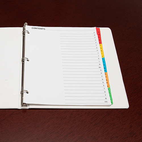 Business Source A-Z Tab Table of Contents Index Dividers Printed Tab(s) - Character - A-Z - 25 Tab(s)/Set - 8.5" Divider Width x 11" Divider Length - Letter - 3 Hole Punched - White Mylar Divider - White Mylar Tab(s) - 25 / Set (BSN21905)