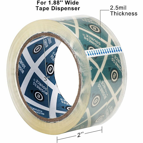 Business Source Crystal Clear Packaging Tape 55 yd Length x 2" Width - 3" Core - Crystal - Pressure-sensitive Poly - 2.50 mil - Abrasion Resistant, Split Resistant - For Packing - 6 / Pack (BSN64013)