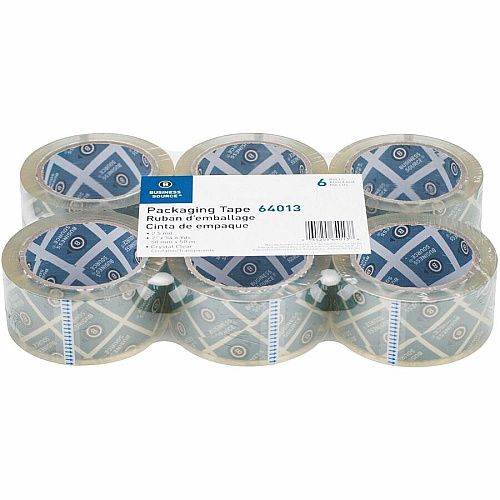 Business Source Crystal Clear Packaging Tape 55 yd Length x 2" Width - 3" Core - Crystal - Pressure-sensitive Poly - 2.50 mil - Abrasion Resistant, Split Resistant - For Packing - 6 / Pack (BSN64013)