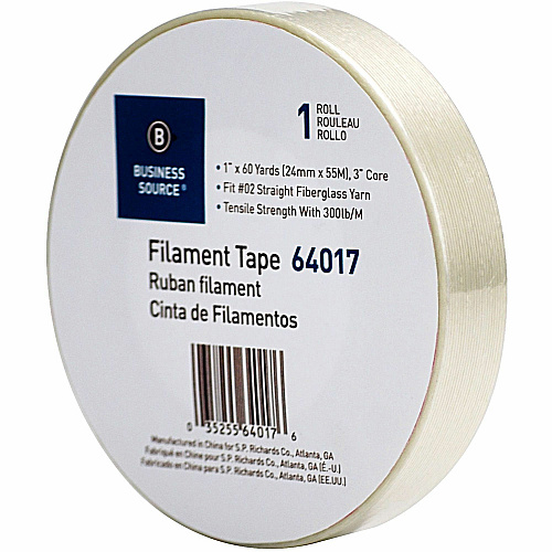 Business Source Heavy-duty Filament Tape 60 yd Length x 1" Width - 3" Core - White - Fiberglass Filament Roll - 1 Roll (BSN64017)