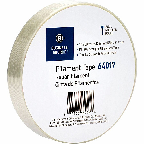 Business Source Heavy-duty Filament Tape 60 yd Length x 1" Width - 3" Core - White - Fiberglass Filament Roll - 1 Roll (BSN64017)